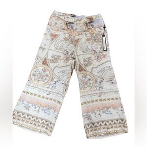 NWT Charlie B Linen Blend Cropped Pants Women’s Size 10 Atlas Print Wide Leg